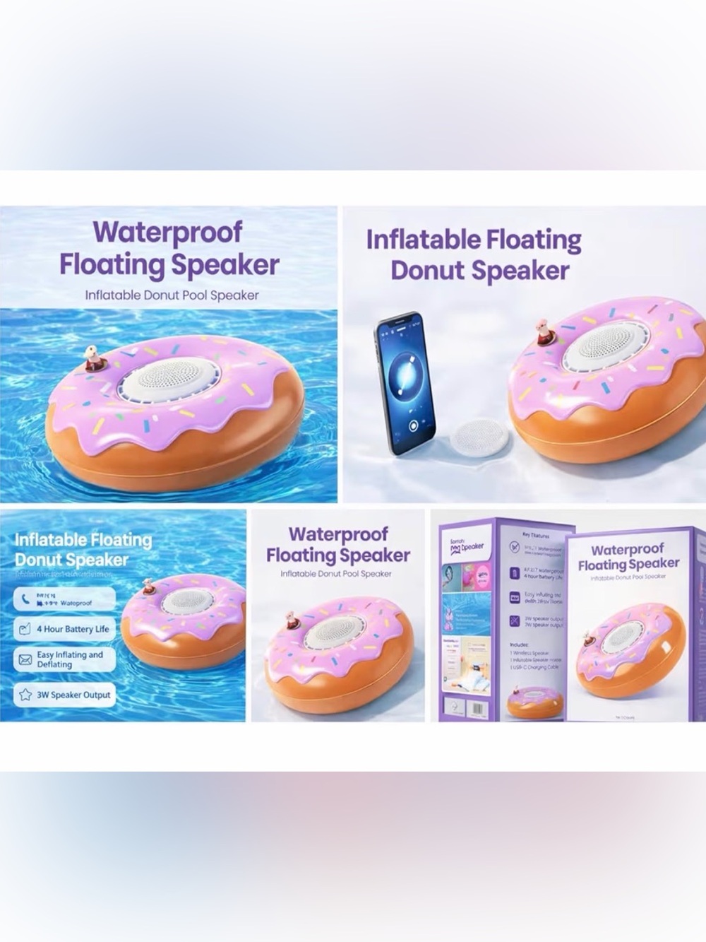 Waterproof Floating Speaker - Purple Donut Design